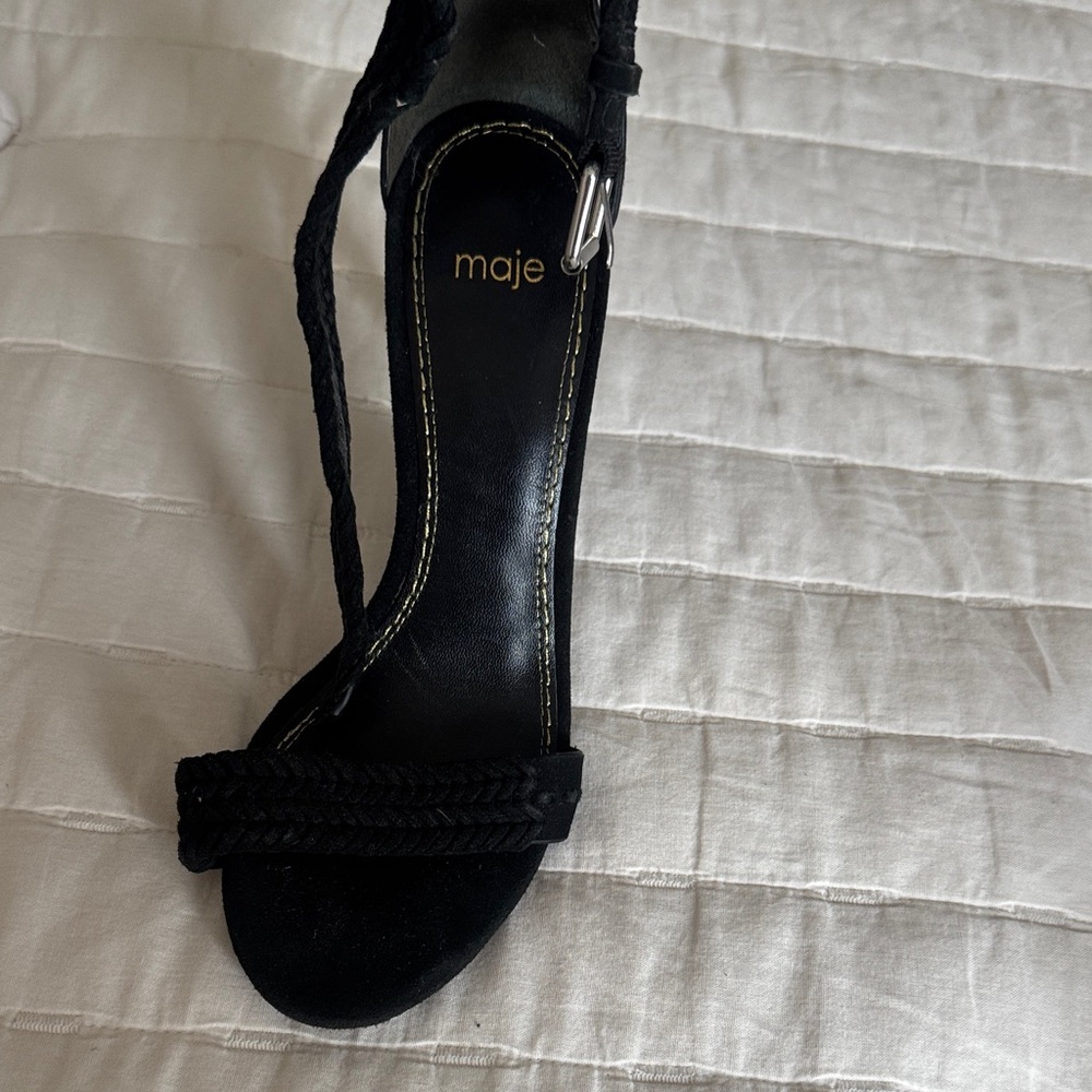 Maje Black Braided Ankle-Strap Heels